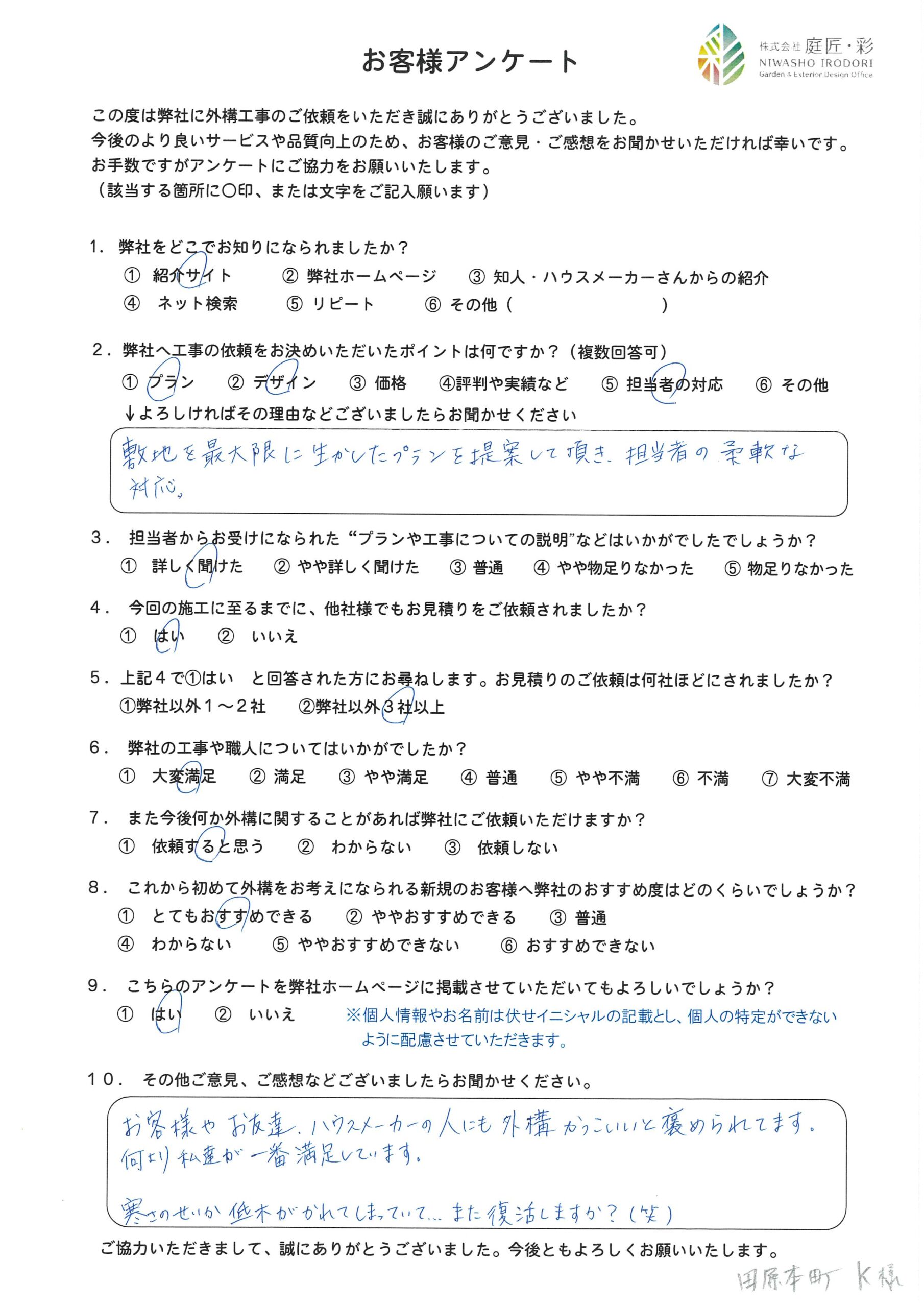 お客様アンケート　～その１～